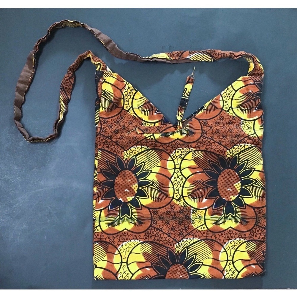 Brown Yellow Floral Crossbody Bag Purse Tote Boho Grunge Goblin Core Hawaiian